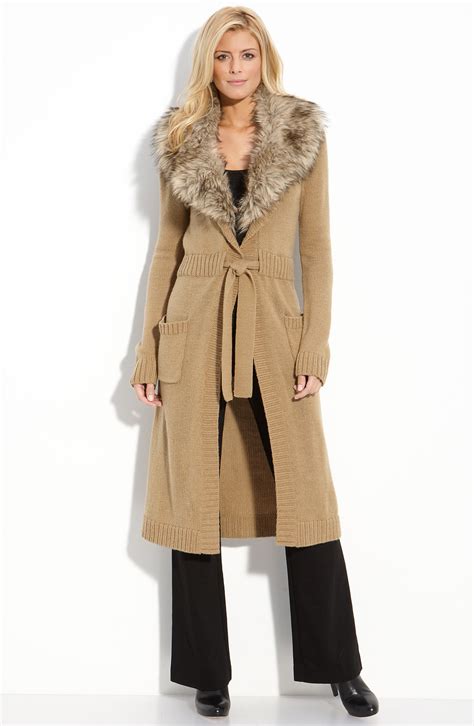 michael kors sweater coat with detachable faux fur|Michael Kors padded coat women's.